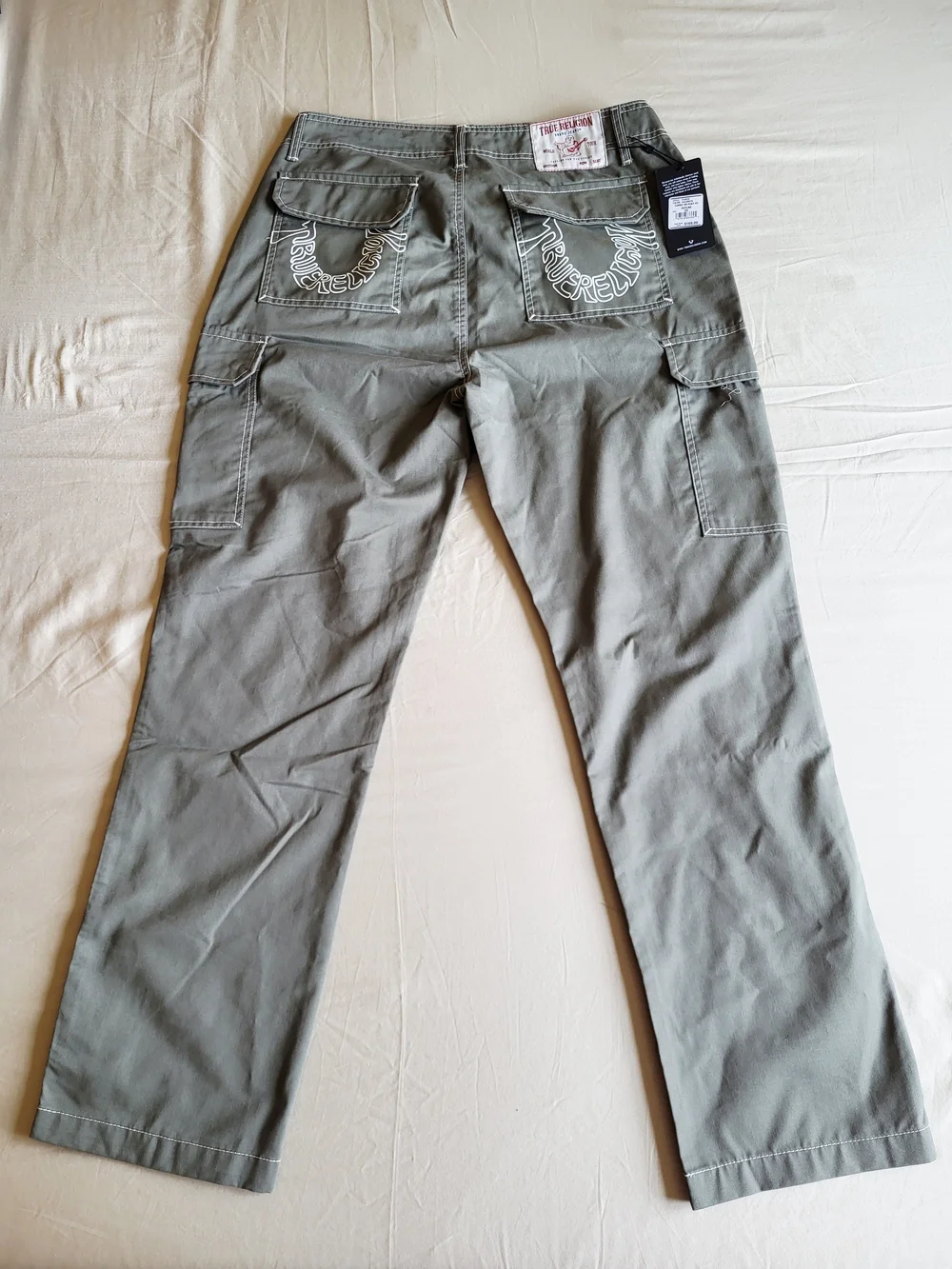 True Religion Cargo Pants Mens Size 34 Kalamata Olive Green Outline Horseshoe